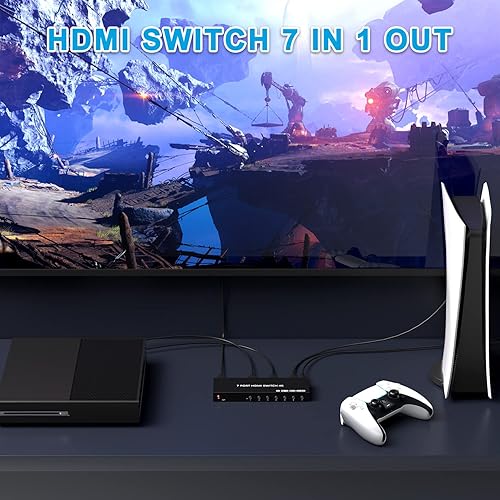 Miniatura 6 de Interruptor HDMI de 7 puertos 4K 60Hz, conmutador HDMI 7 en 1 salida HDCP 2.0 HDMI2.0 Hub compatible con 3D compatible con Nintendo SwitchSwitch