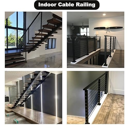 Miniatura 7 de Cuerda de alambre recubierta de vinilo negro de 100 pies, kit de luces para colgar, kit de barandilla de cable negro, balaustradas de bricolaje, 18