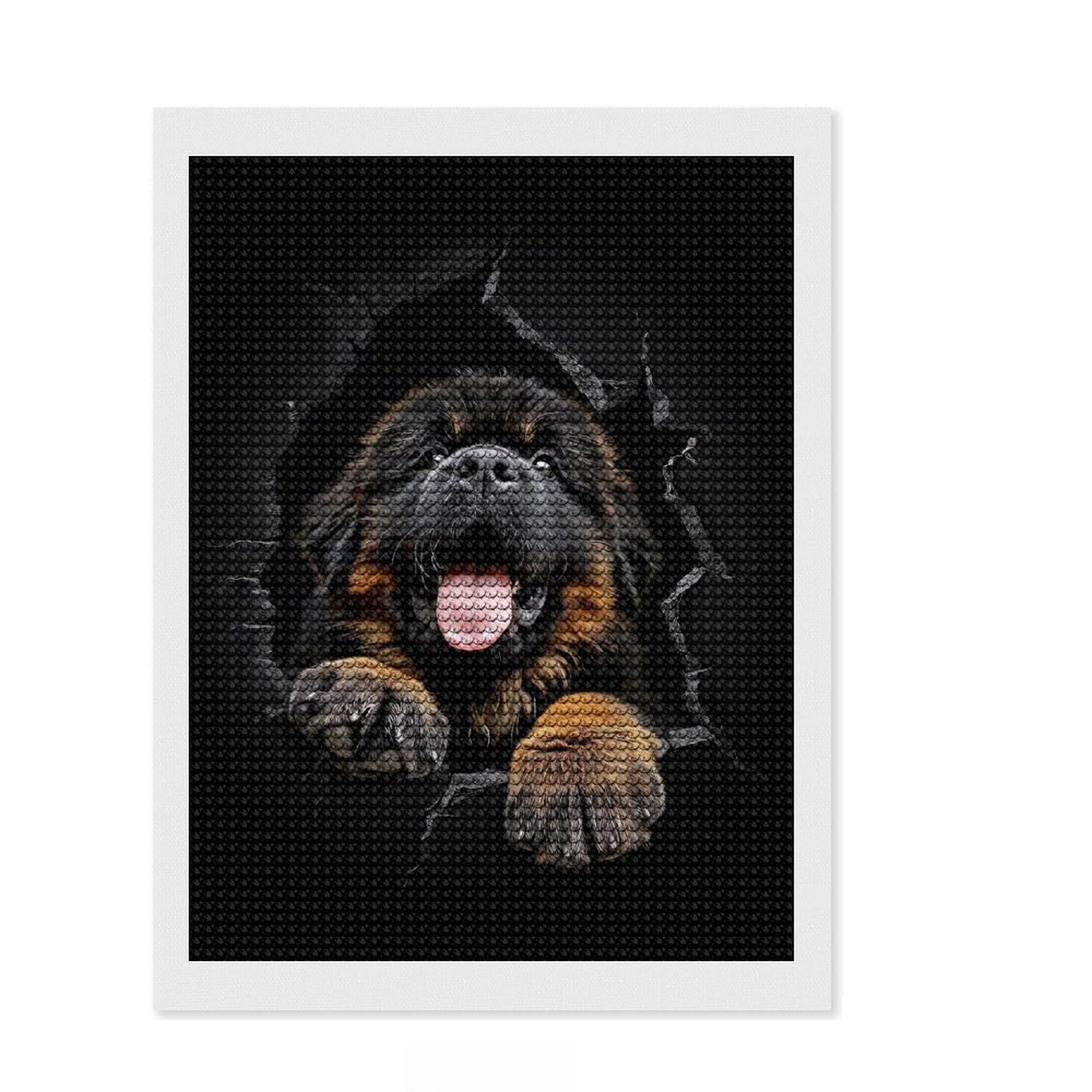 Junmoney Tibetan Mastiff Diamond Art Kit 12"x16", Satisfying Creative Project, Printed Canvas, Home Wall Decor, Birthday Gift, with Tool Kit
