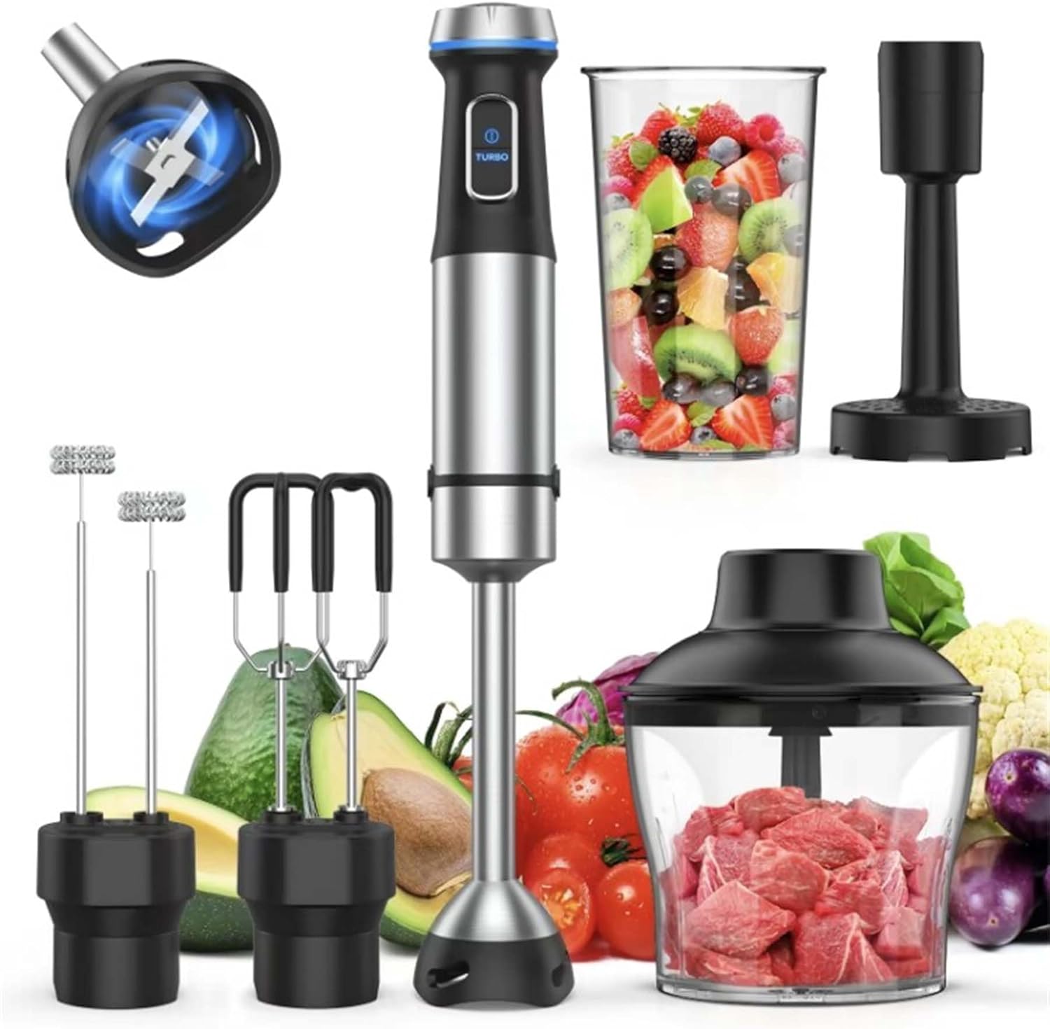6-in-1 Hand Blender–Versatile Kitchen Gadget for Blending,Whipping,and Mixing,Compact&Powerful Small Hand Blender with Stainless Steel Blades,Perfect for Smoothies,Soups & More