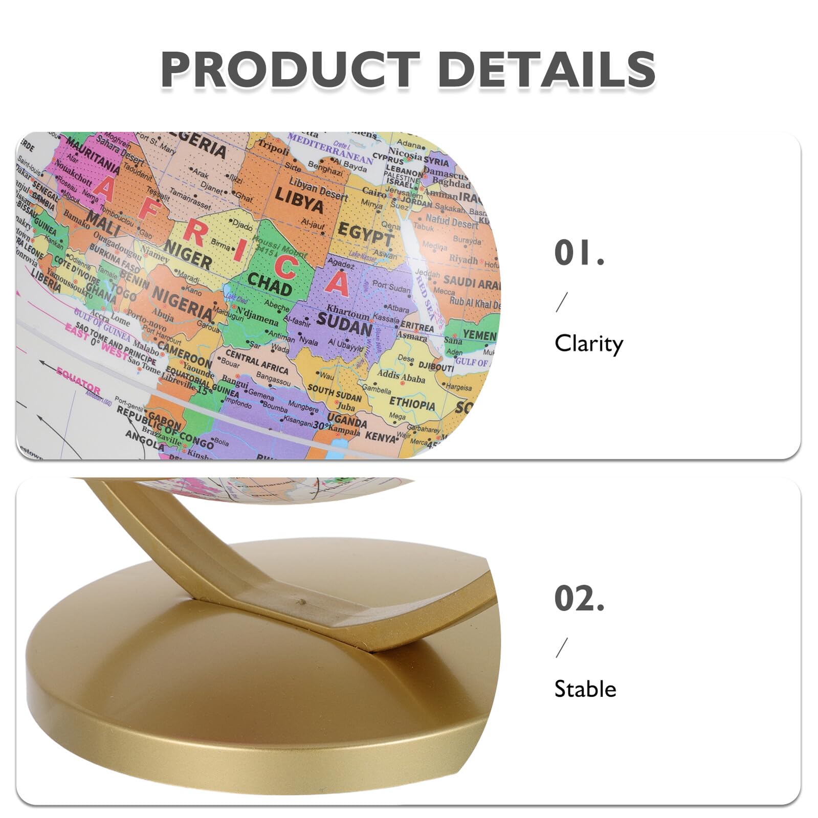 SUPVOX Mappamondo Decorativo da 20 Cm con Supporto Dorato, Globo Terrestre Rotante Educativo e Studenti, Materiale Didattico Geografico per Casa, Scuola e Ufficio
