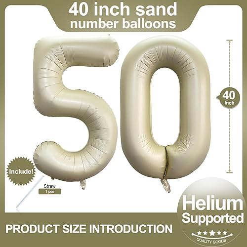 Miniatura 2 de Globos de color blanco crema con el número 50 de 40 pulgadas, globos gigantes de helio de papel de aluminio de 50 números para decoración de eventos