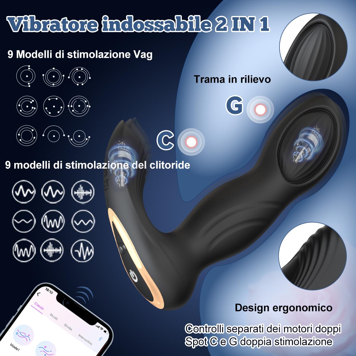Vibratoreper Donna Professionale Wireless Telecomando con App 2 in 1 Vibratoreper Donna Piccolo Vibratore Plug Analesex kit Sex Toys Vibratoreper Uomo Vibratori Clidoride Sexyshop per Lui e Lei(Negro)