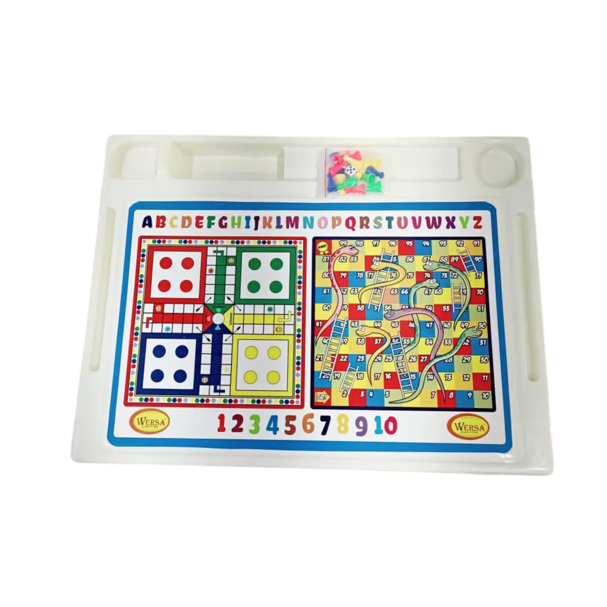 Kids Plastic Bed Study Table for Children | Ludo & Snakes Ladder Game | Alphabet & Number Learning Table | Writing, Drawing & Play Desk | Lightweight Portable Study Desk (Yellow)-image-27