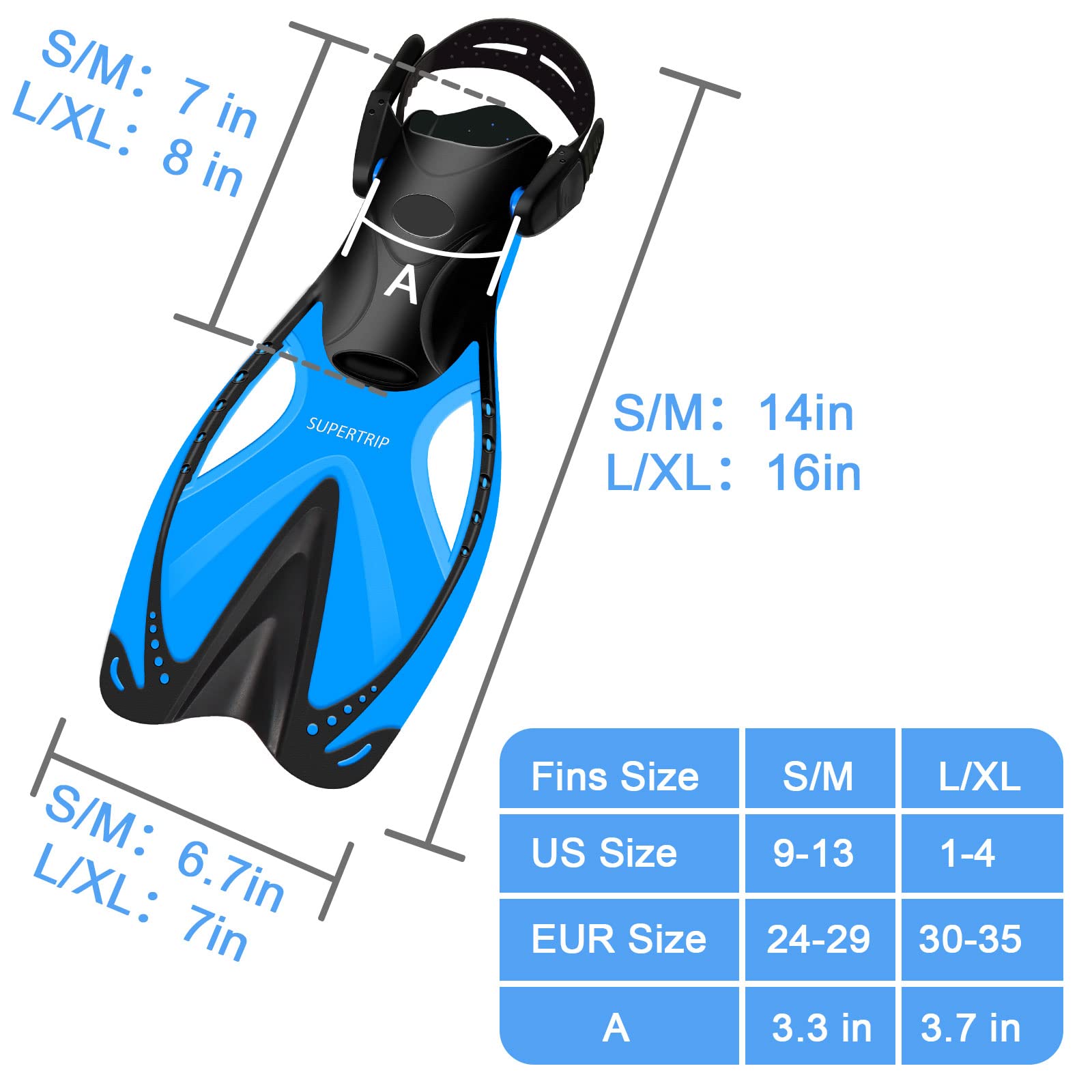 Supertrip Kids Snorkel Fins, Swim Fins for Lap Swimming, Adjustable