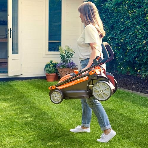 LawnMaster 1600W Electric Lawn Mower with 37cm cutting width, ideal for medium sized lawns. Rear roller for striped finish. With 6 adjustable cutting heights and mulching plug, Orange LawnMaster 1600W Electric Lawn Mower with 37cm cutting width, ideal for medium sized lawns. Rear roller for striped finish. With 6 adjustable cutting heights and mulching plug, Orange