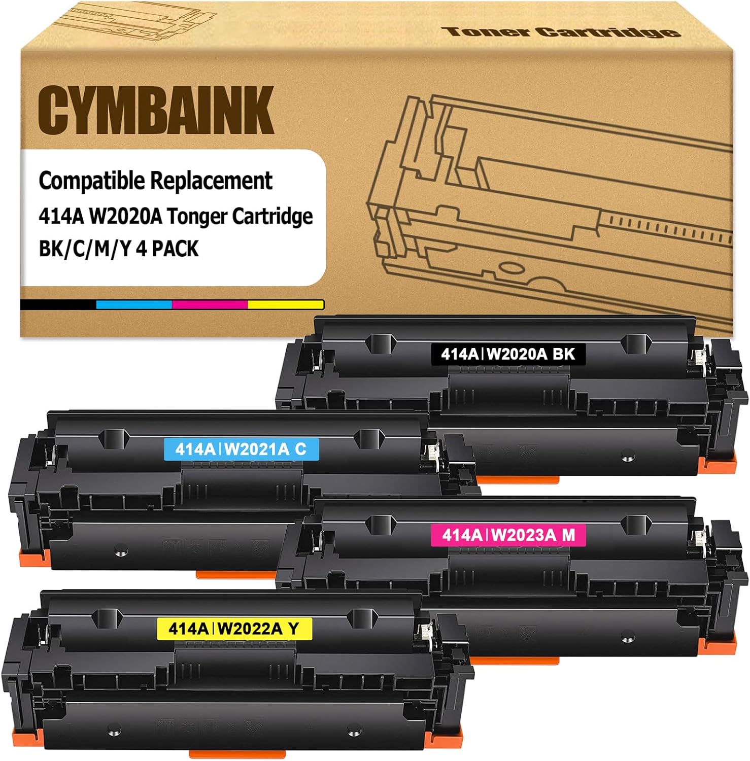 414A Toner Cartridges 4 Pack MFP M479fdw Compatible Replacment for HP 414A 414X W2020A for HP Color Laserjet Pro MFP M479fdw M454dw M479fdn M454dn M479dw M479dn Printer Ink (Black Cyan Yellow Magenta)