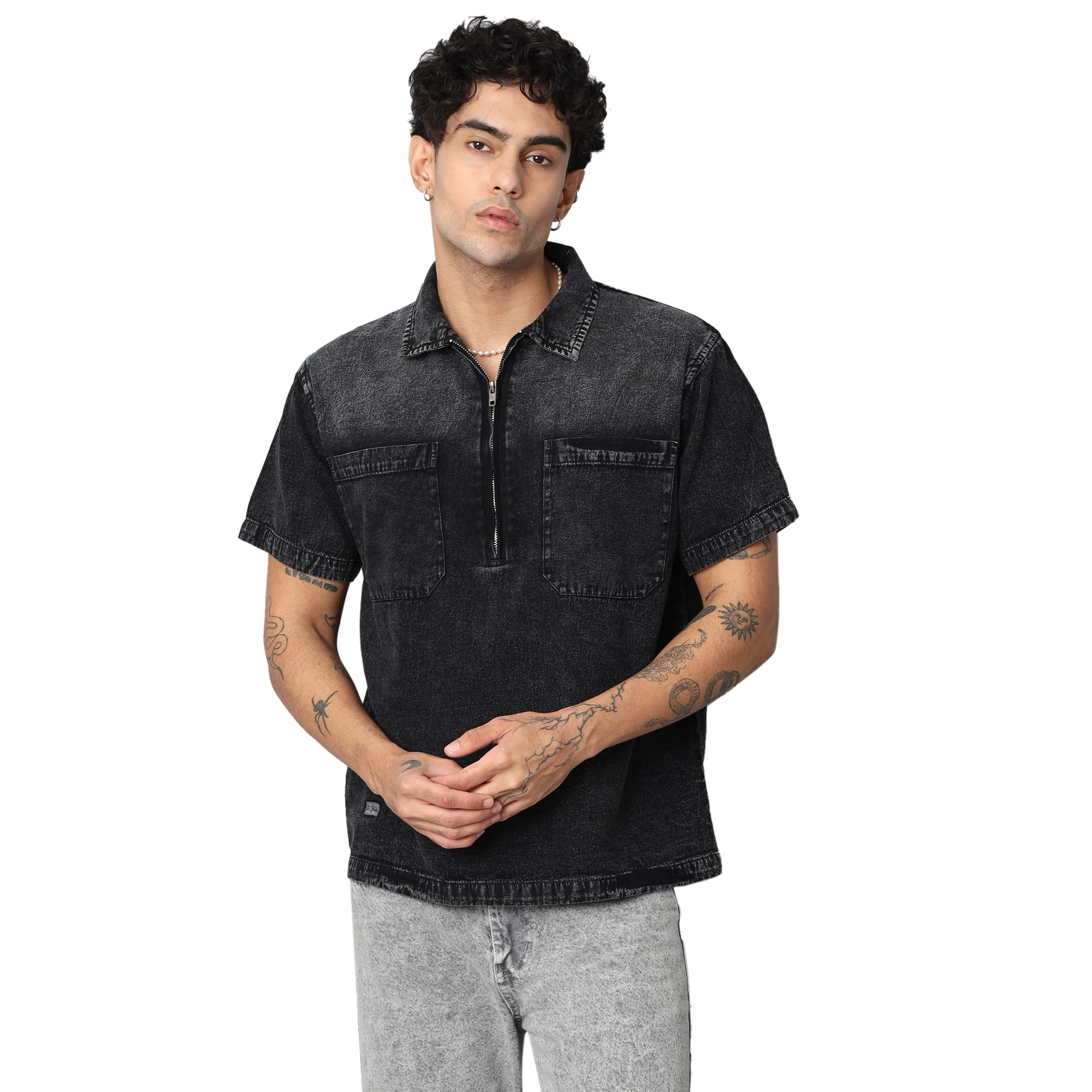 d finish Men's Denim Half Sleeve Shirt | Men Oversized Shirt-picture-15