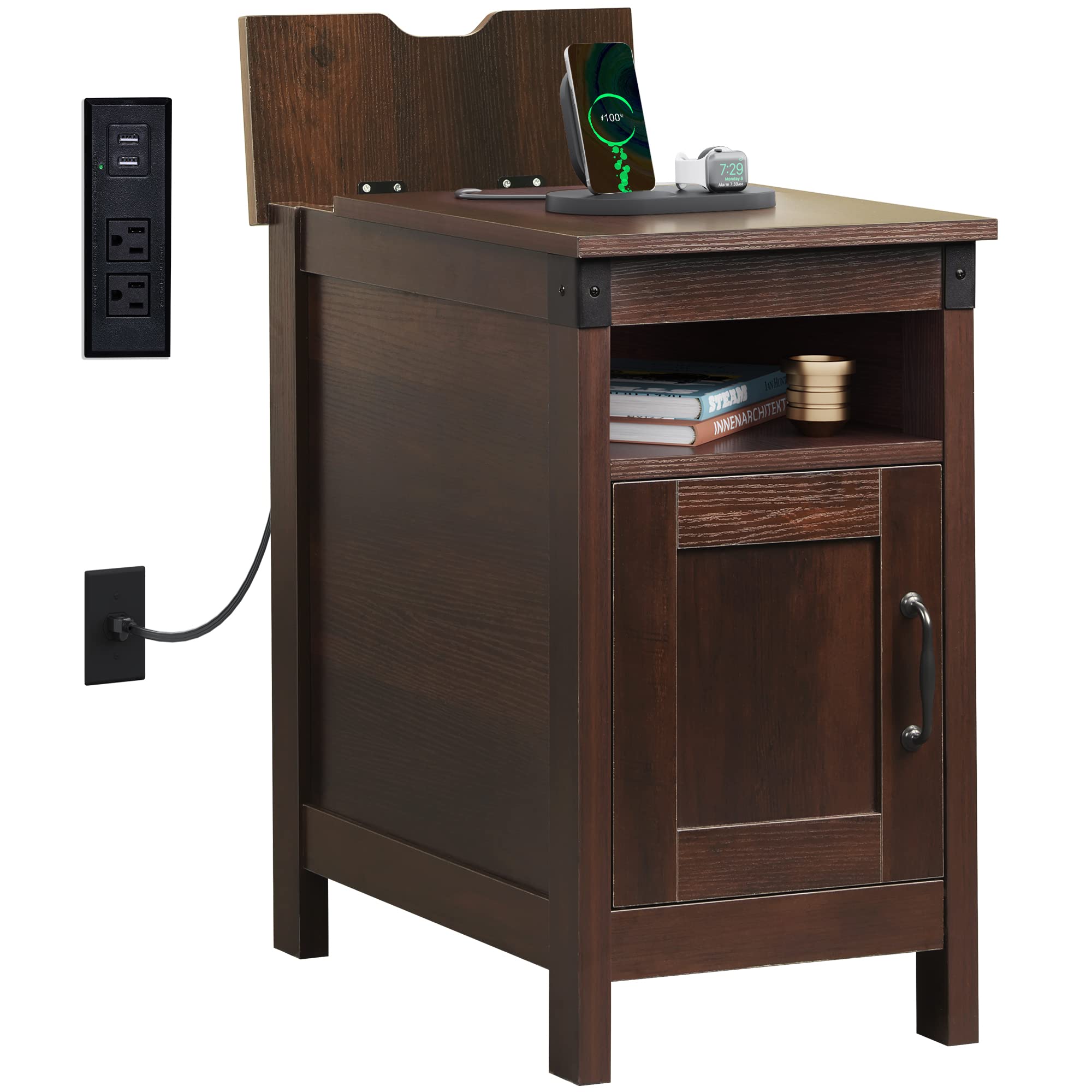 WLIVE End Table with Charging Station, Side Table with USB Ports and Outlets, Narrow Side Table
