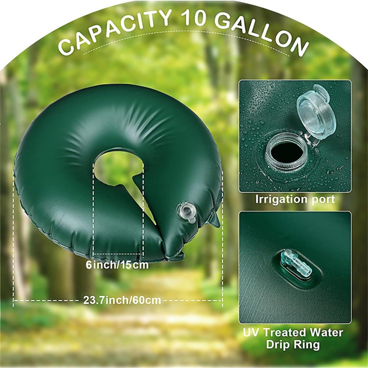 10/15 Gallon Tree Watering Bag, Slow Release PVC Tree Drip Irrigation Bag, Ring Shape Tree Watering Drip Bag for Garden, Landscape, New Trees, Drought Resistance(Green,60cm(10 GAL))