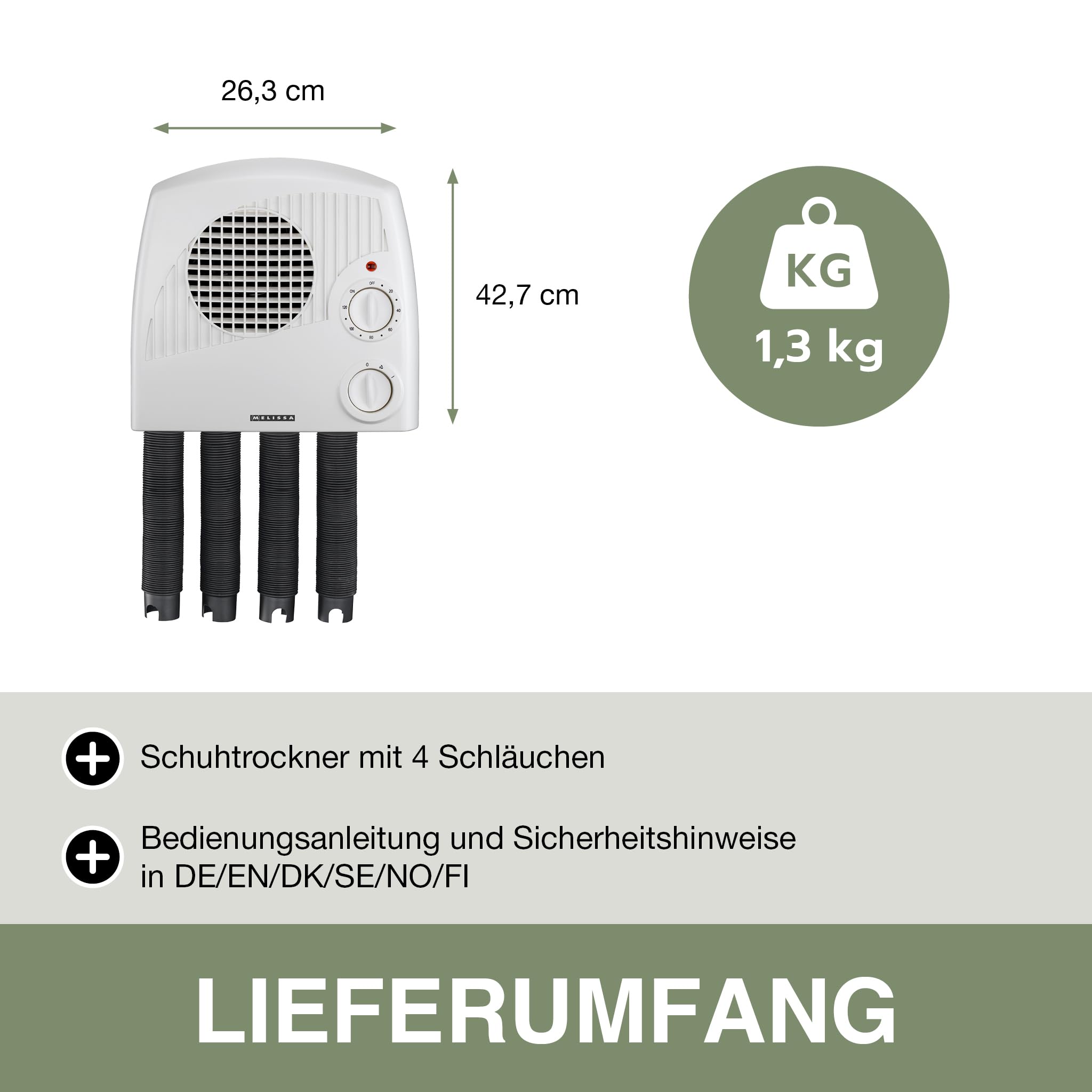 Melissa 16540012 Schuhtrockner elektrisch - Schuh- und Stiefelwärmer - Heizung mit Gebläse und Zeitschaltuhr - für 2 Paar Schuhe/Handschuhe - Weiß, Hell