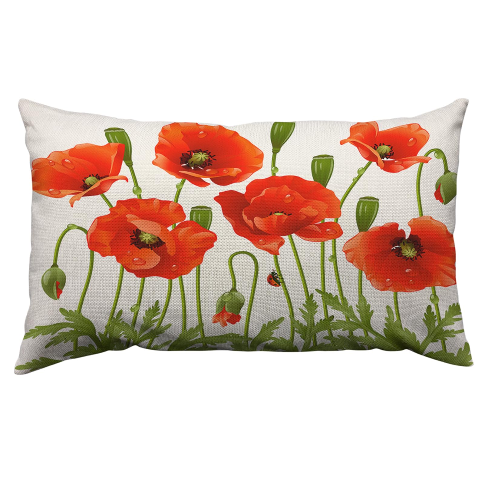 Orythyra Throw Pillow Case Cushion Cover Red Poppy Linen Pillowcases Pillow Cover Living Room Couch Bed Sofa Car Waist Cushion Cover Farmhouse 30X50 CM