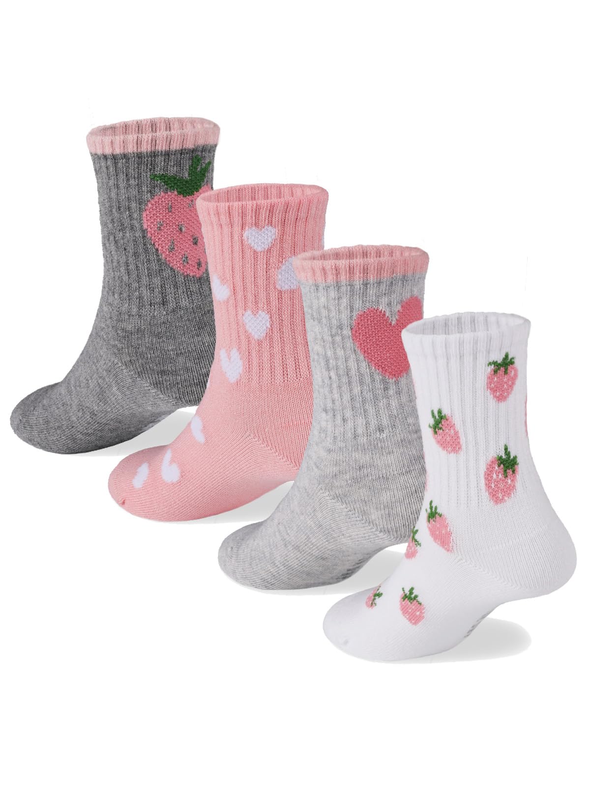 COTTON DAY Kids Girls Valentine's Day Socks with Hearts Stripes Strawberry