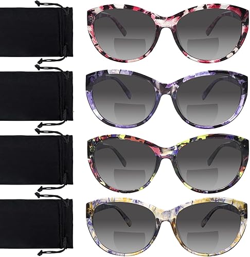 Miniatura 7 de BONCAMOR Paquete de 4 lentes de sol bifocales de lectura para mujeres y hombres, protección UV400, lentes de sol para exteriores