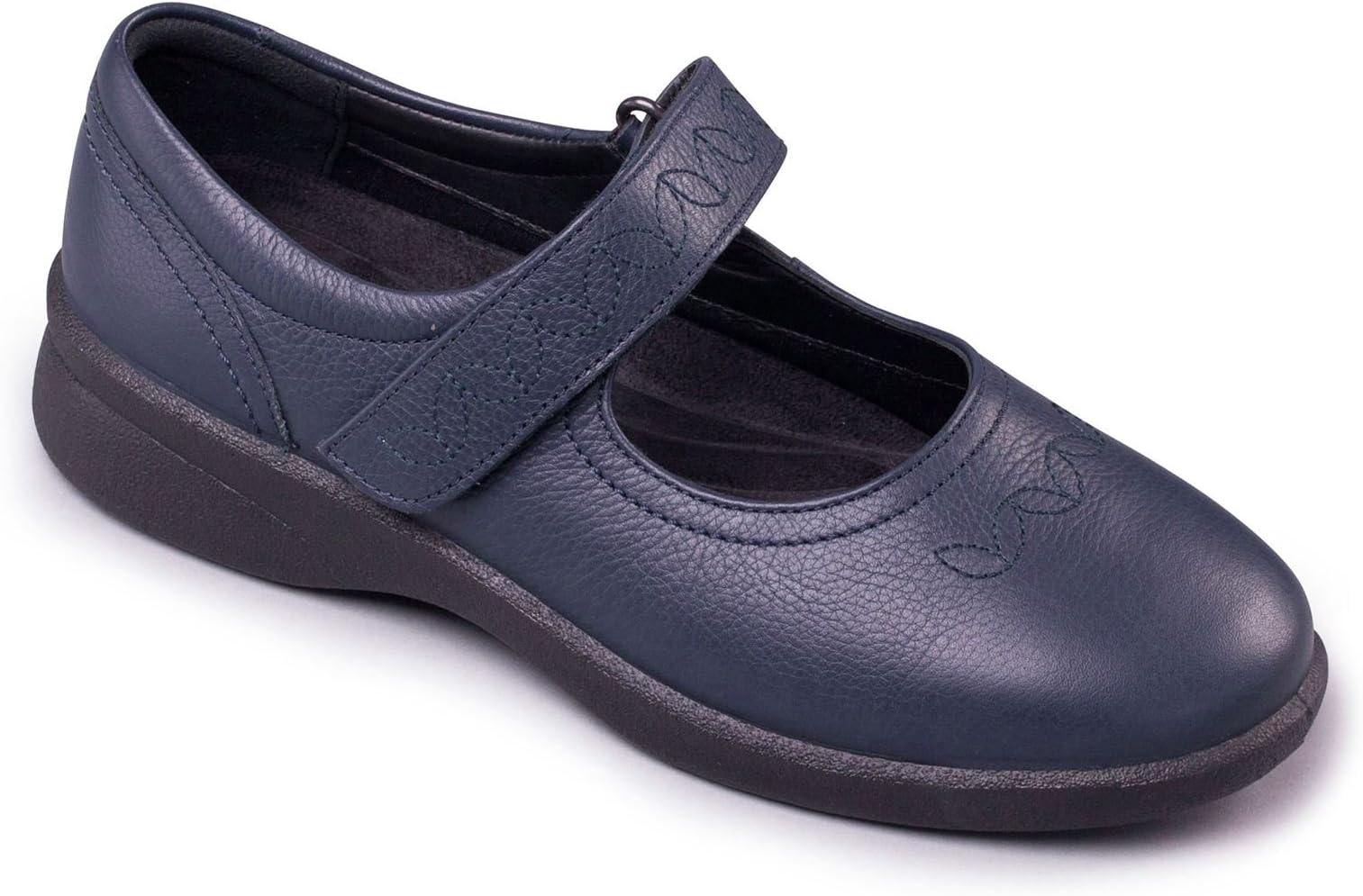 Padders Womens Mary Jane Bar Shoes - Sprite 2 - Soft Leather Upper - Extra Wide EEE/EEEE Dual Width Fit with 2 Removable Insoles - Navy - Size 4