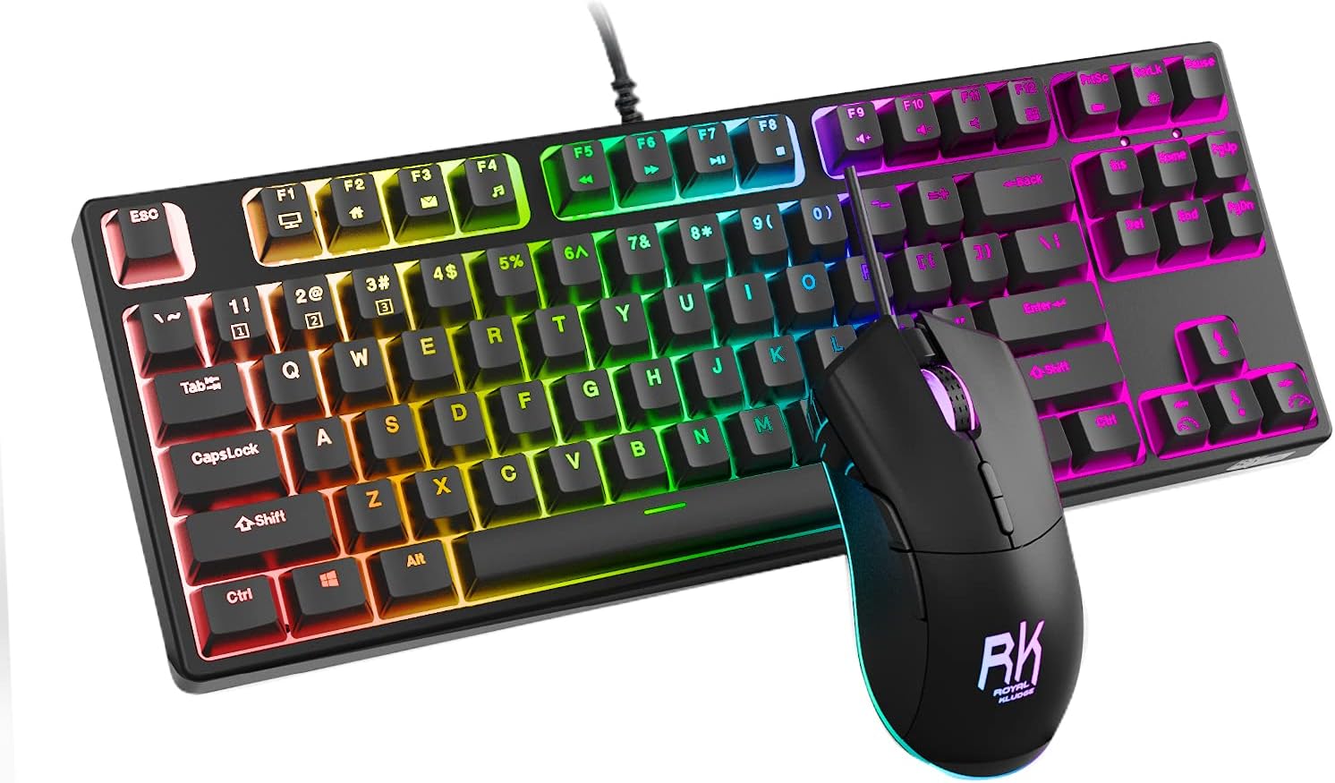 RK ROYAL KLUDGE RK987 Gaming Keyboard and Mouse, Wired Mechanical Keyboard 87 Keys and RGB Gaming Mice Combo, Programmable Computer Desktop Gaming Accessories, Blue Switches-Black Set