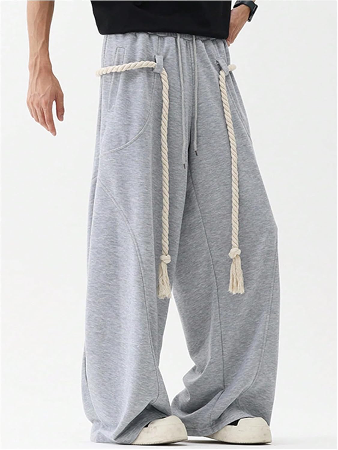 GORGLITTER Men's Baggy Barrel Sweatpants Y2k Rope Drawstring Wide Leg Oversized Track Pants Streetwear Trousers - Image 4