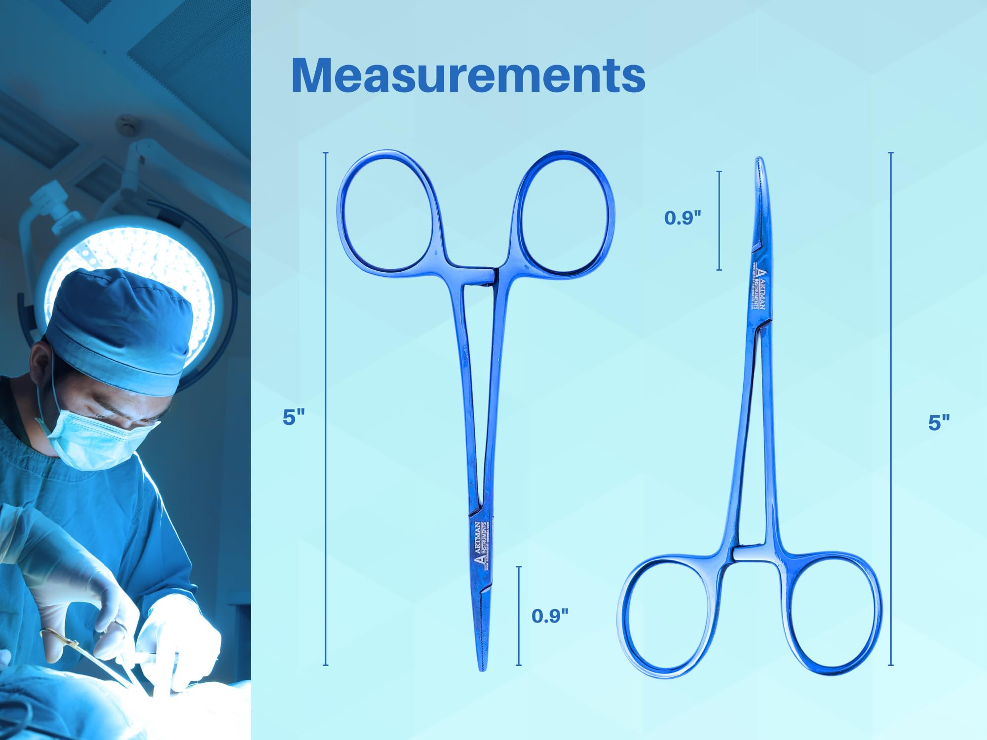 ARTMAN INSTRUMENTS Hemostat Forceps Curved & Straight 5” – Stainless Steel Locking Clamps for Fishing, Fly Tying, Crafts, Dental & Medical Use Serrated Jaws, Precision Grip Blue Plasma (2 Pack) — Amazon image 6