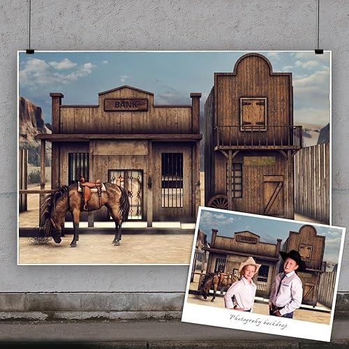 Miniatura 2 de Telón de fondo de madera vintage de madera occidental de 10 x 8 pies, fondo retro para fotografía de cabaña de granero de caballo de vaquero