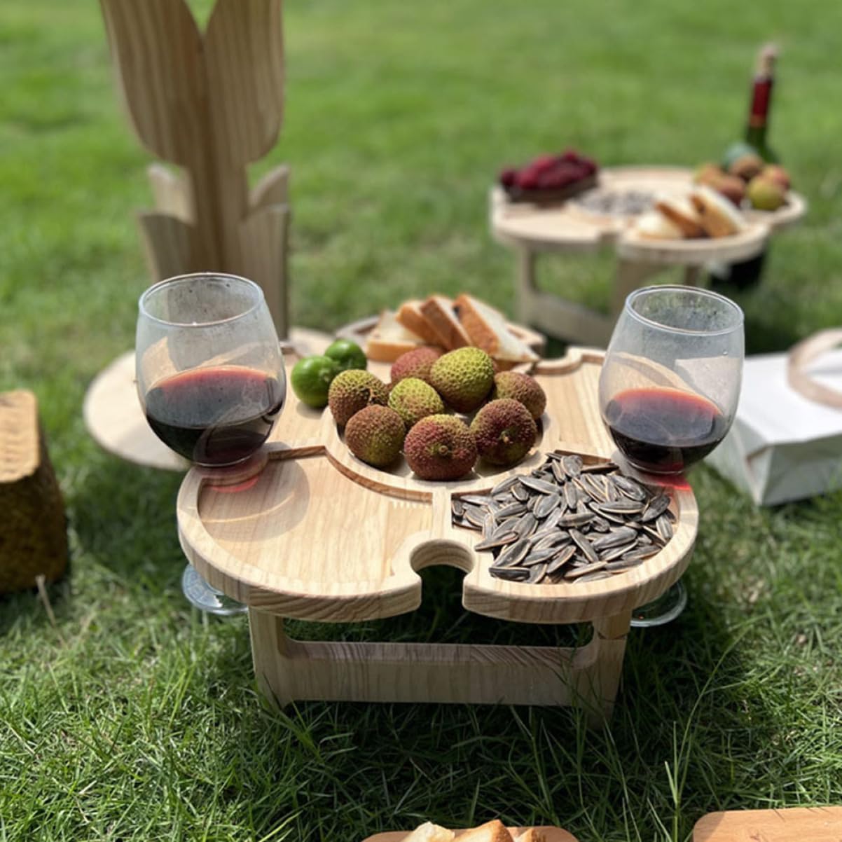 BESPORTBLE Outdoor Portable Folding Wine Desk -Shaped Picnic Table for Beach Park Camping Gatherings Lightweight Wooden Design for for Wine and Outdoor Events