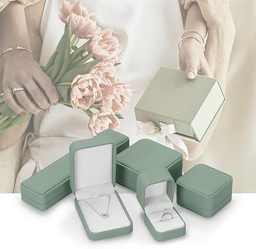 Miniatura 2 de Caja de anillo de cuero para compromiso de propuesta Caja de regalo de anillo de joyería de cuero verde oliva