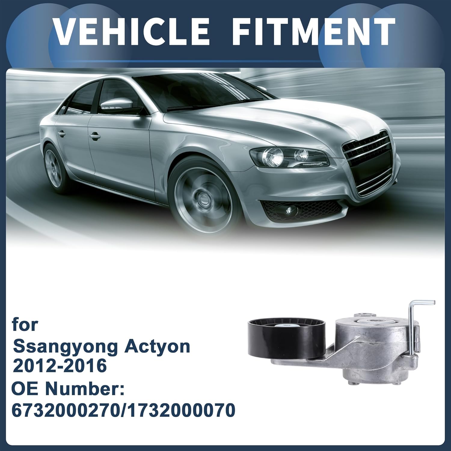 Belt Tensioner Drive Belt Tensioner Pulley Assembly for Ssangyong Actyon 2012-2016 No.6732000270/1732000070 Metal 1 Pc