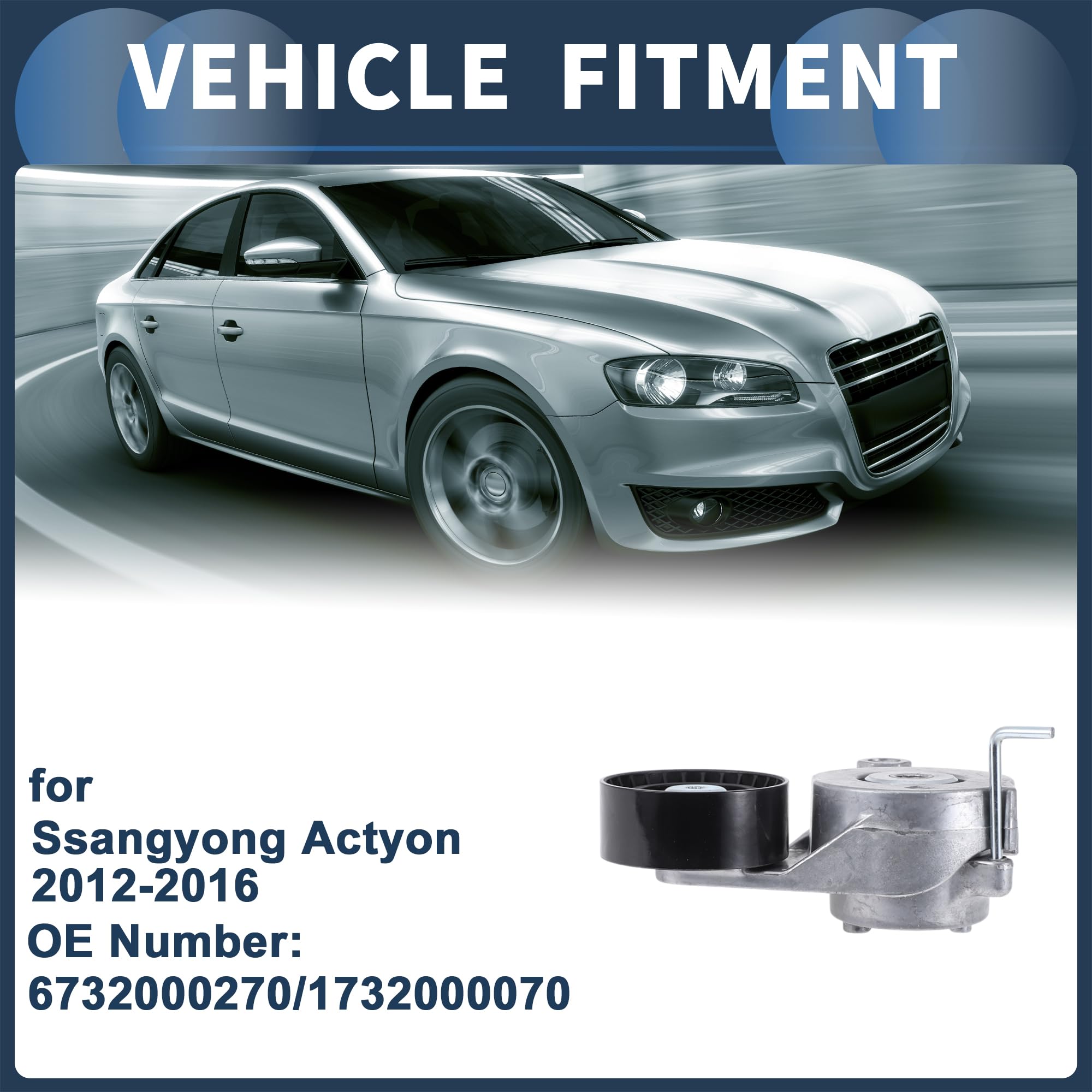 Tensor De Correa Para Ssangyong Actyon 2012-2016 1 Pc | Metal, OE:6732000270/1732000070, Reemplazar Tensor Viejo O Roto, Mantener Tensión Correcta, Reducir Vibración Y Ruido