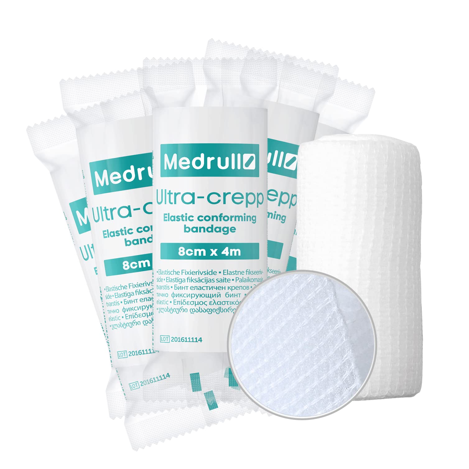 Medrull 10 Stück 8cm x 4m Mullbinden Set - Fixierbinden Groß - Verbandsmaterial ULTRA CREPP