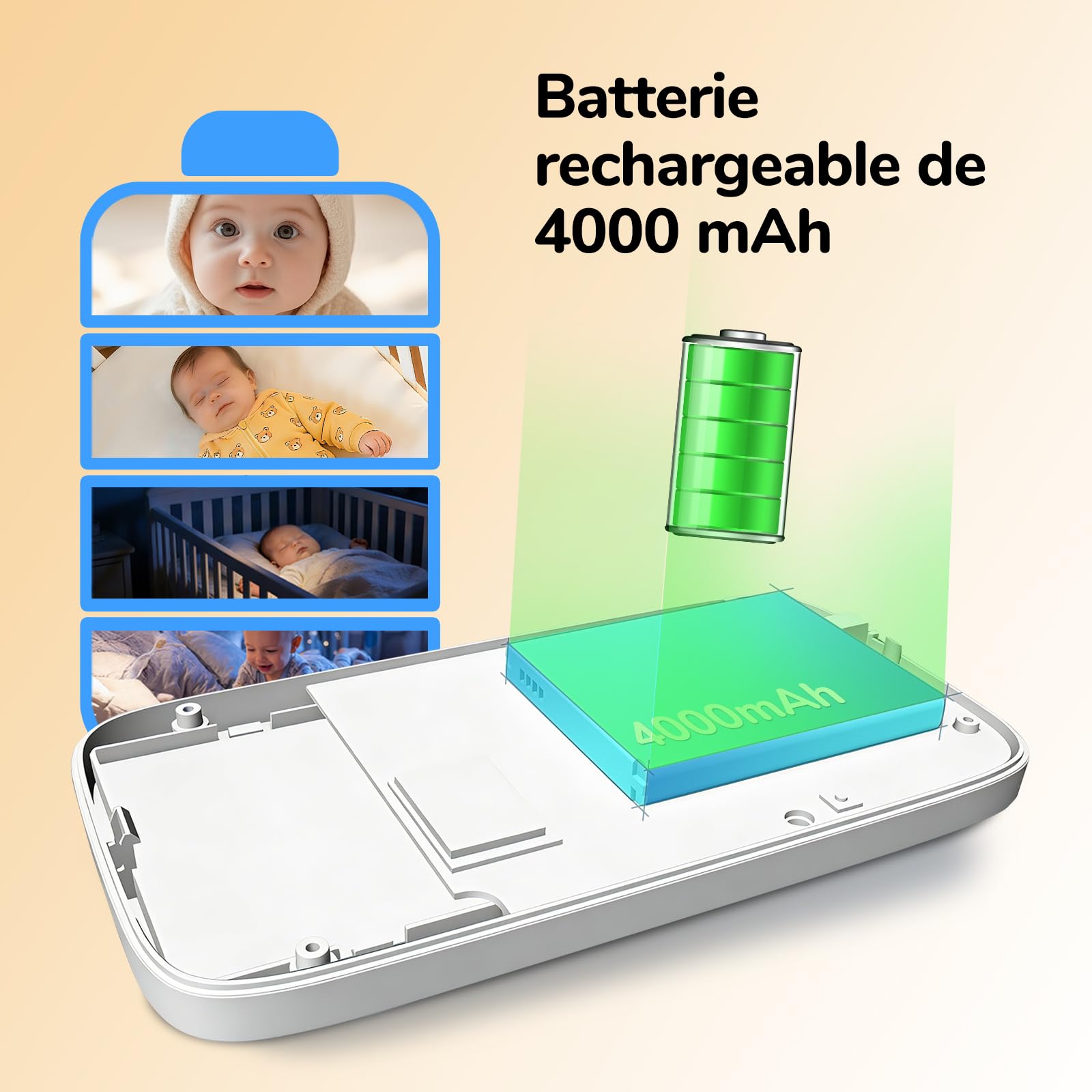 Babystar Babyphone avec caméra Écran 5 Pouces HD 720P Moniteur bébé sans WLAN, Batterie 4000mAh, Rotation de 355° Camera Bébé, Vision Nocturne, VOX, Température, Talkie-Walkie, 8 Berceuses