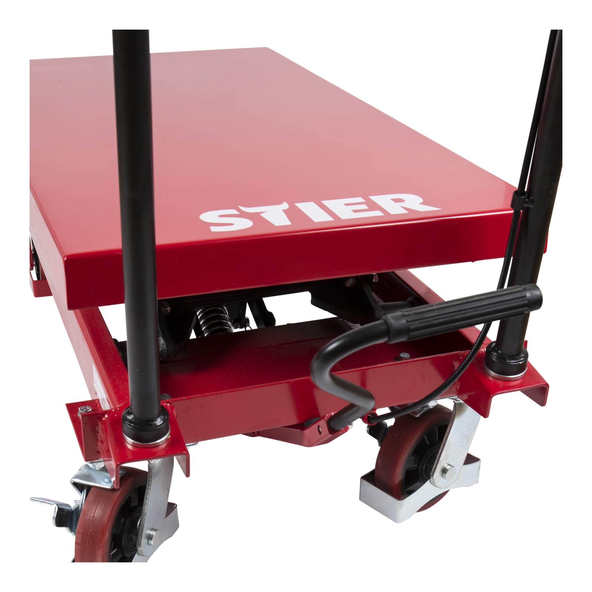 STIER Chariot à doubles ciseaux à plate-forme élévatrice, charge max. 350 kg, plateforme 910 x 500 mm, fonction de levage par pédale, table élévatrice mobile