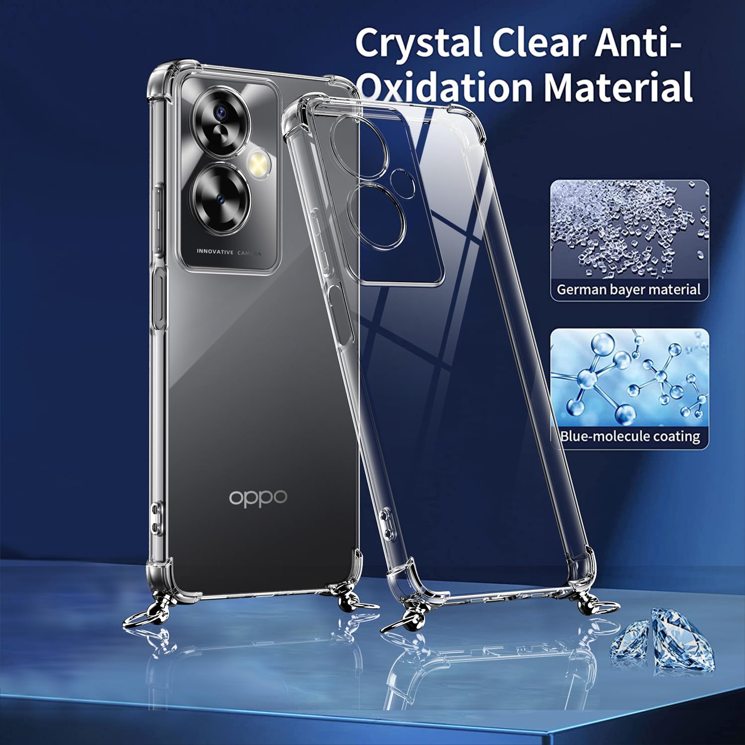 Custodia Collana per Cellulare Compatibile con OPPO A79 5G - Cover Silicone TPU Protettiva Trasparente - Custodia indossabile per Collo - Case a Tracolla con Cordina, Rosa