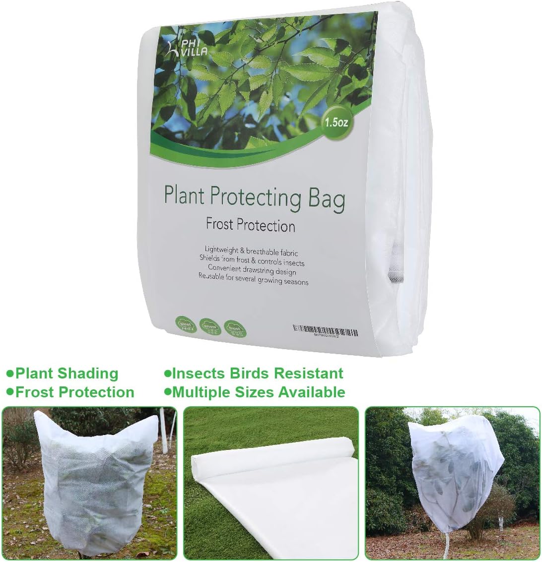 PHI VILLA Plant Protector Bag Frost Protection Cover Plant Cover, 1.5 oz, 39" x 39"