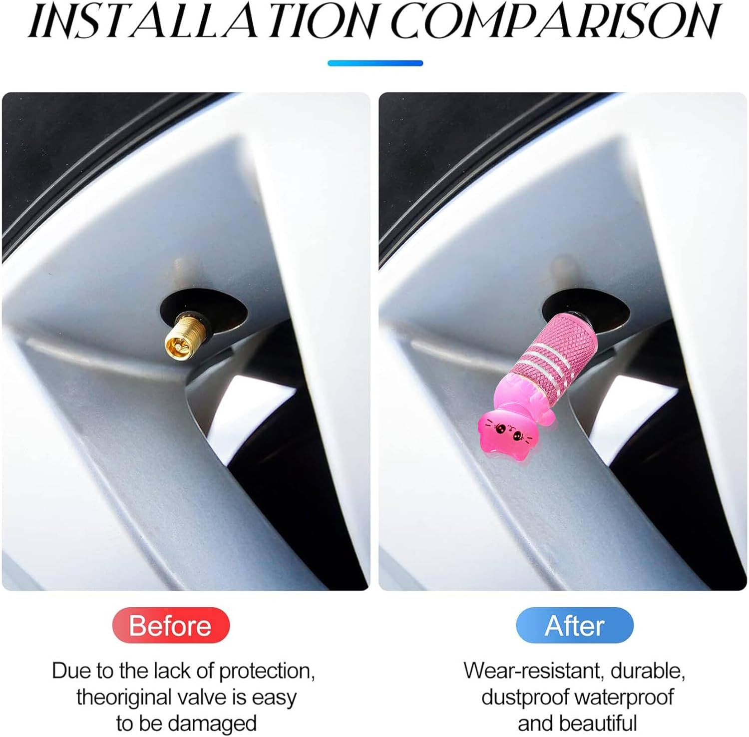 4Pack Cat Tire Valve Stem Caps Cute Cat Car Accessories Aluminum Alloy Rust-Proof Universal Dust Covers Tire Air Cap for Car,SUV,Bike,Motorcycle,Interesting Practical Tire Decor,Cats Gifts - Image 4