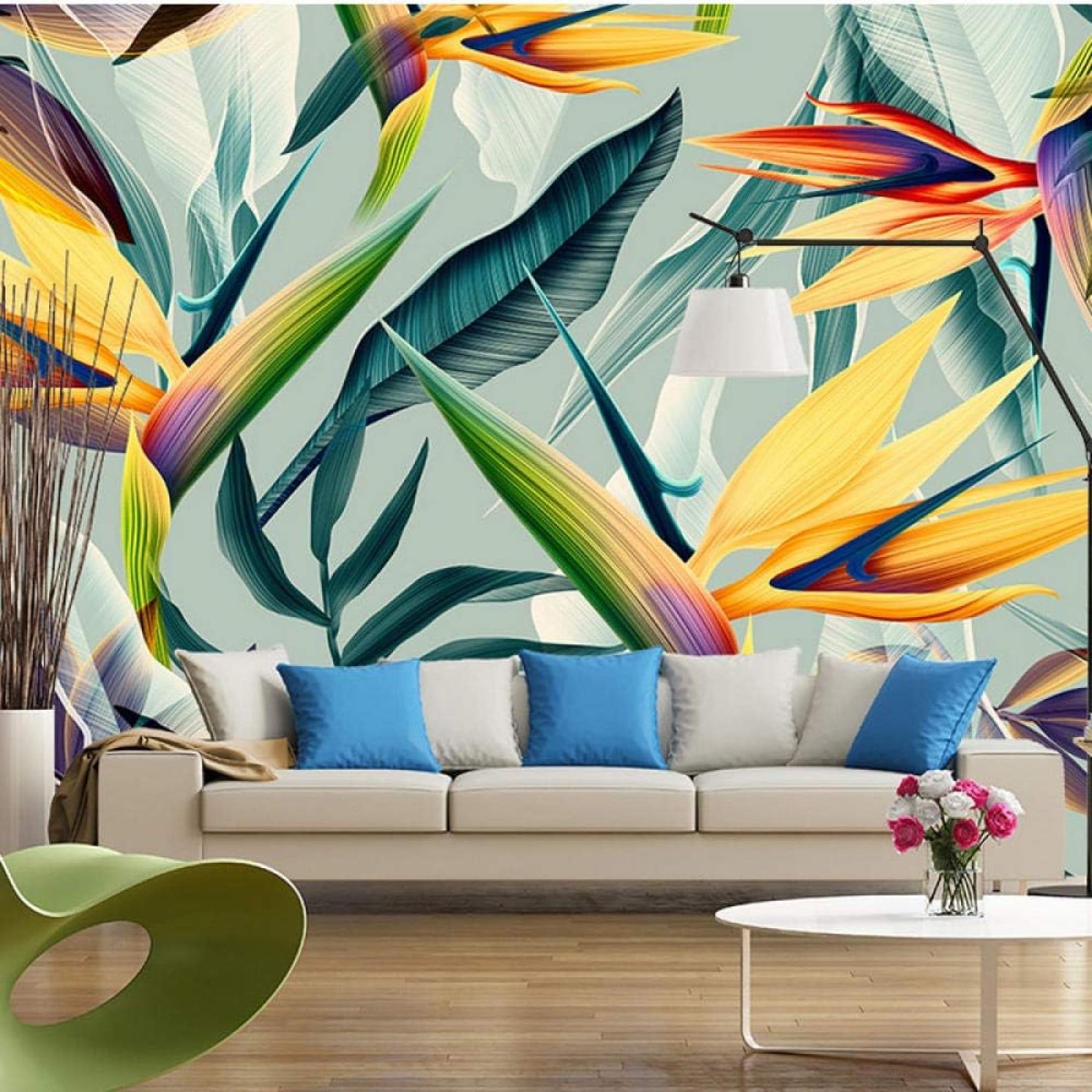 XLMING Tropical Plants Colourful Leaves Three Dimensional 3D Wallpaper Silky Texture Home Study Office Grey Dining Room Sofa Bedroom Living Room TV Backdrop-350cm×256cm