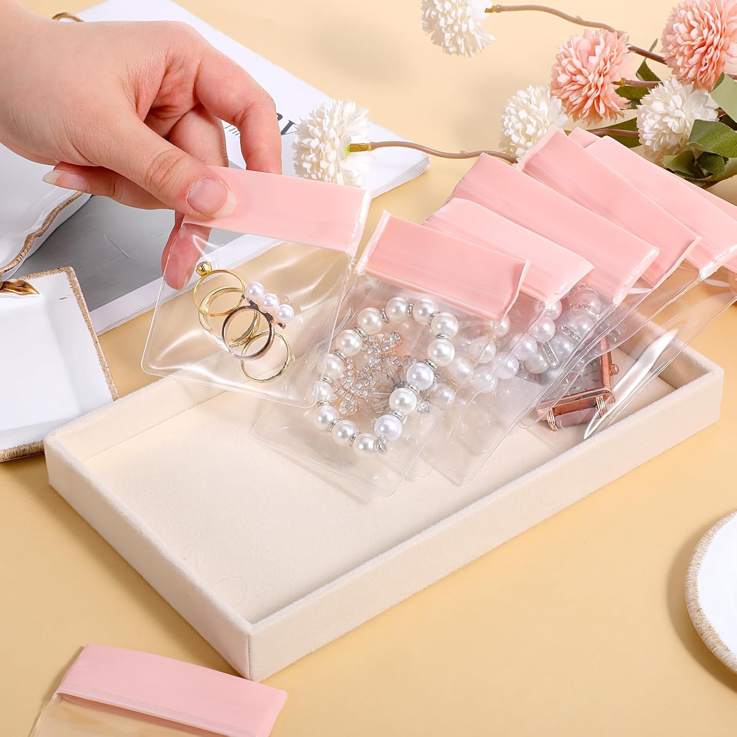 JJUNW 30 PCS Anti-Tarnish Jewelry Pouches, Clear EVA Small Bags, Set Jewelry Bags for Gold Silver Ring Earing Chain Bracelet Jelly-Like Softness No Yellowing No Odors(Assorted Sizes）