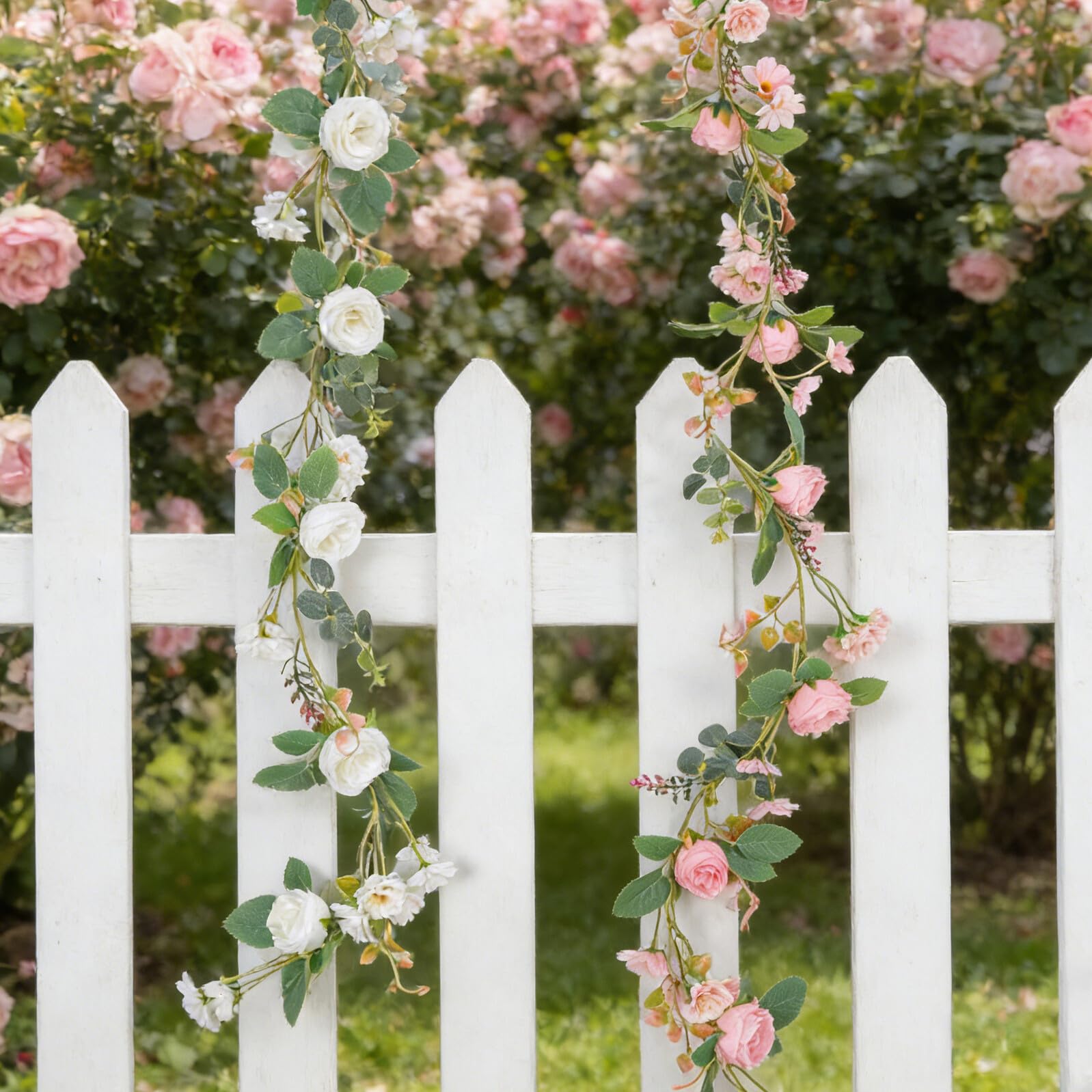 Ghirlanda di Fiori Artificiali e Eucalipti Decorazione Floreale per Appendere per Matrimoni Feste e Eventi Realistica e Duratura