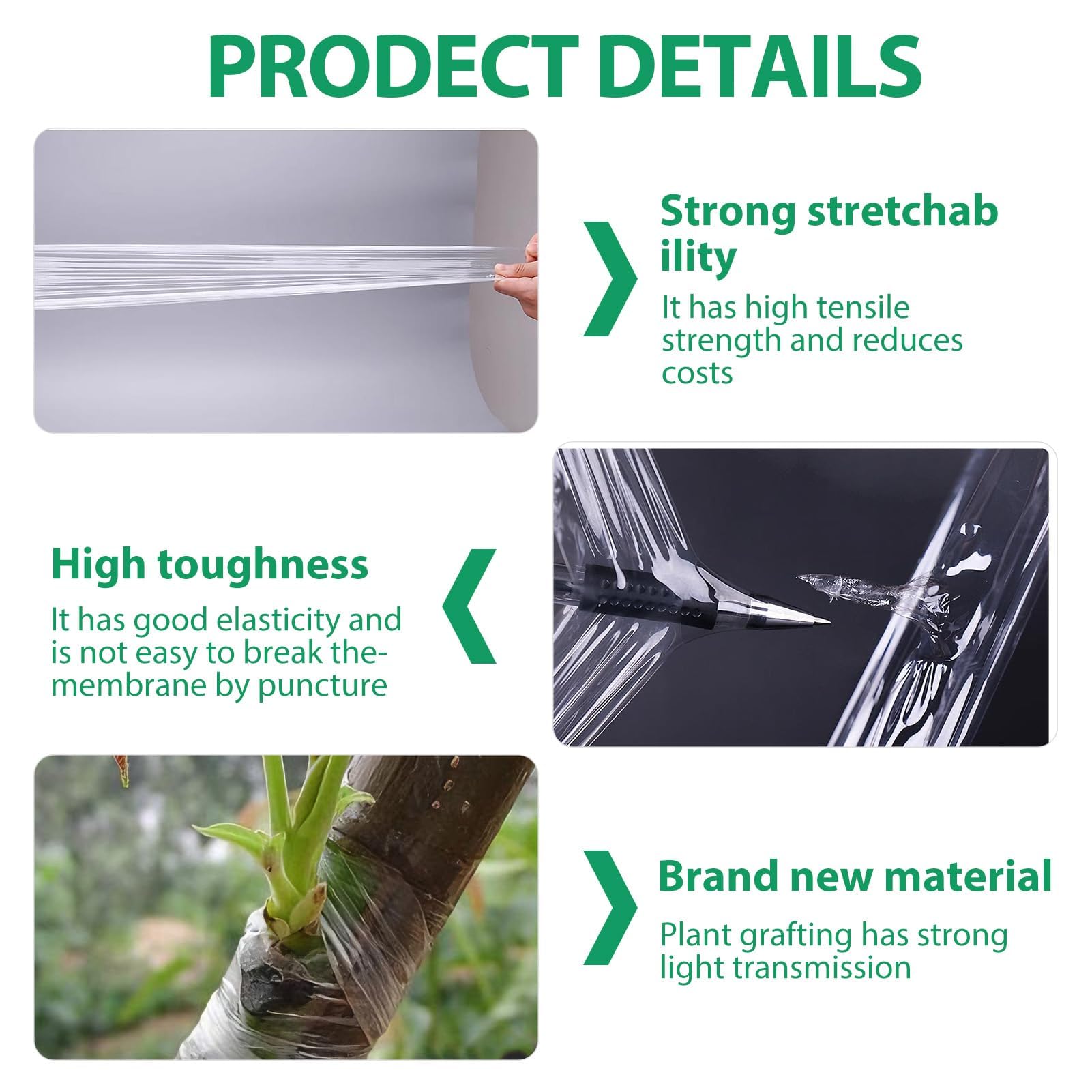 Cinta de Injertar Transparente Árboles de Jardín, 4 Rollos, Biodegradable Cinta Injerto Autoadhesivo, para Árboles Frutales, Plántulas, Flores y Viveros