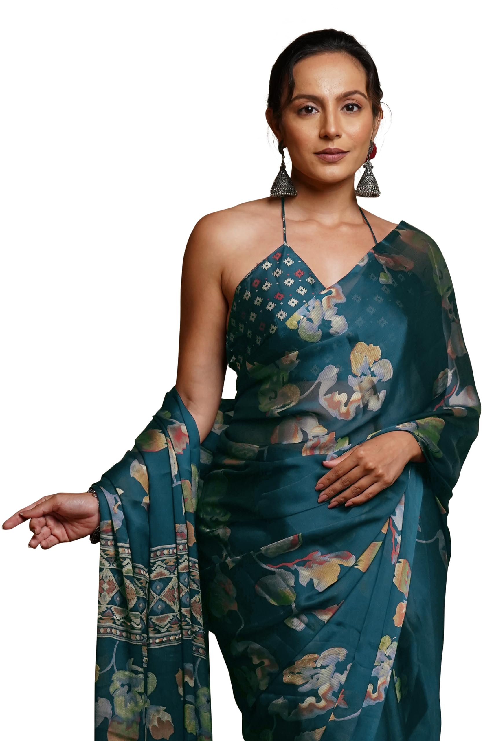 mirchi fashion Saree for Woman Chiffon Floral Printed | Lightweight Daily Wear and Festive Women's Sari with Unstitched Blouse Piece-picture-25