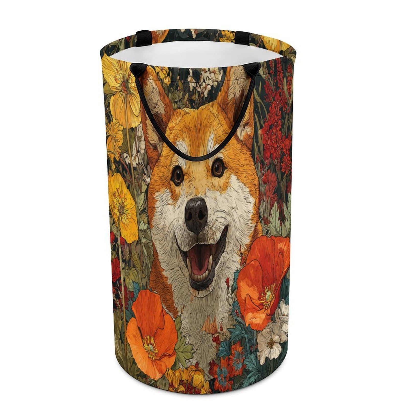 LUYYSKY Beautiful Colorful Cute Dogs Collapsible Dirty Clothes Basket, Modern Classic Spring Garden Animals Dogs Puppies Flowers Portable Clothes Storage Basket