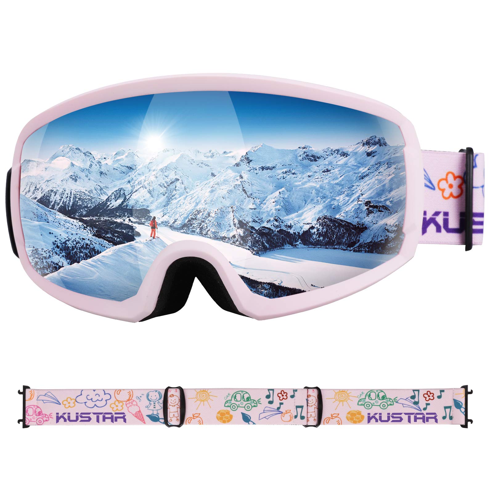 Ski Goggles Youth Boys Girls, OTG Snow Goggles Anti Fog,Helmet Compatible Snowboard Goggles