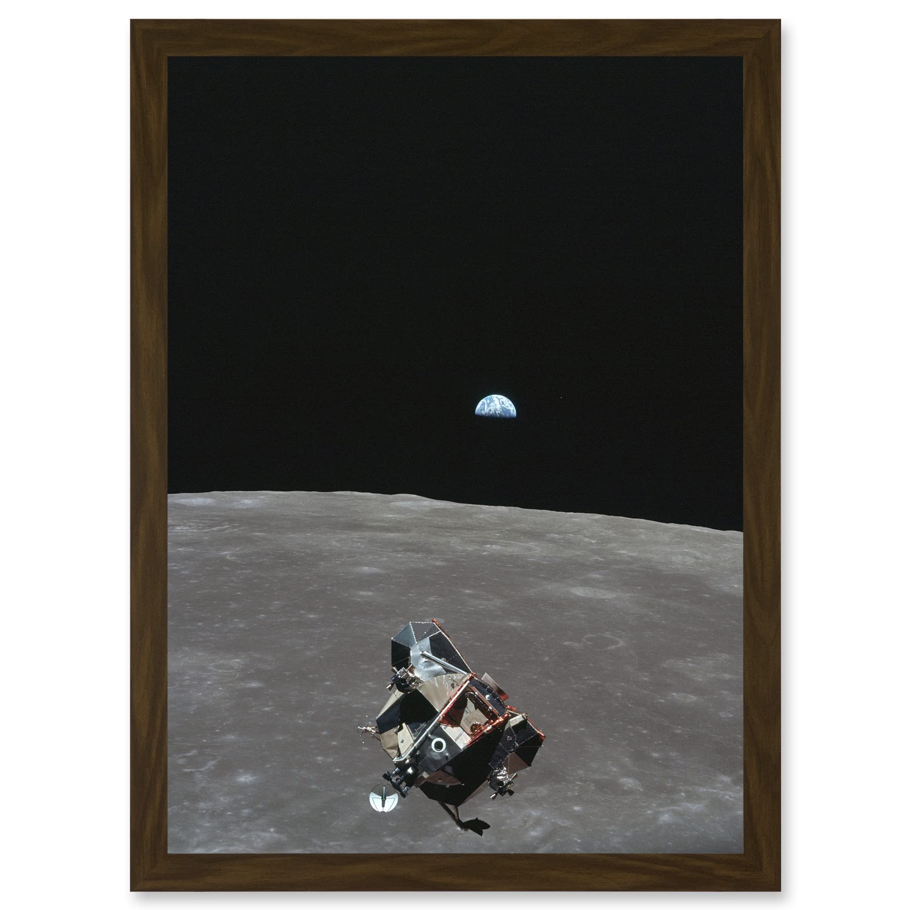Artery8 Space NASA Earth Moon Lunar Landing Module Earth USA Photo Artwork Framed Wall Art Print A4