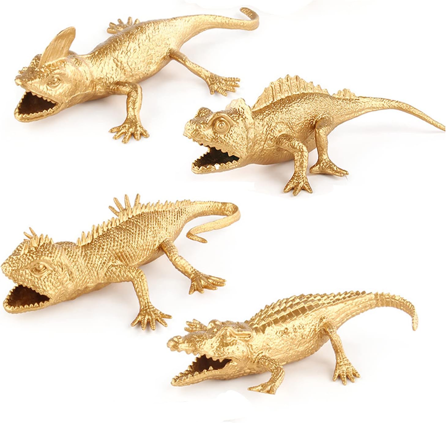 4PCS Safari Animal Figurines Set, Golden Lizards Crocodile