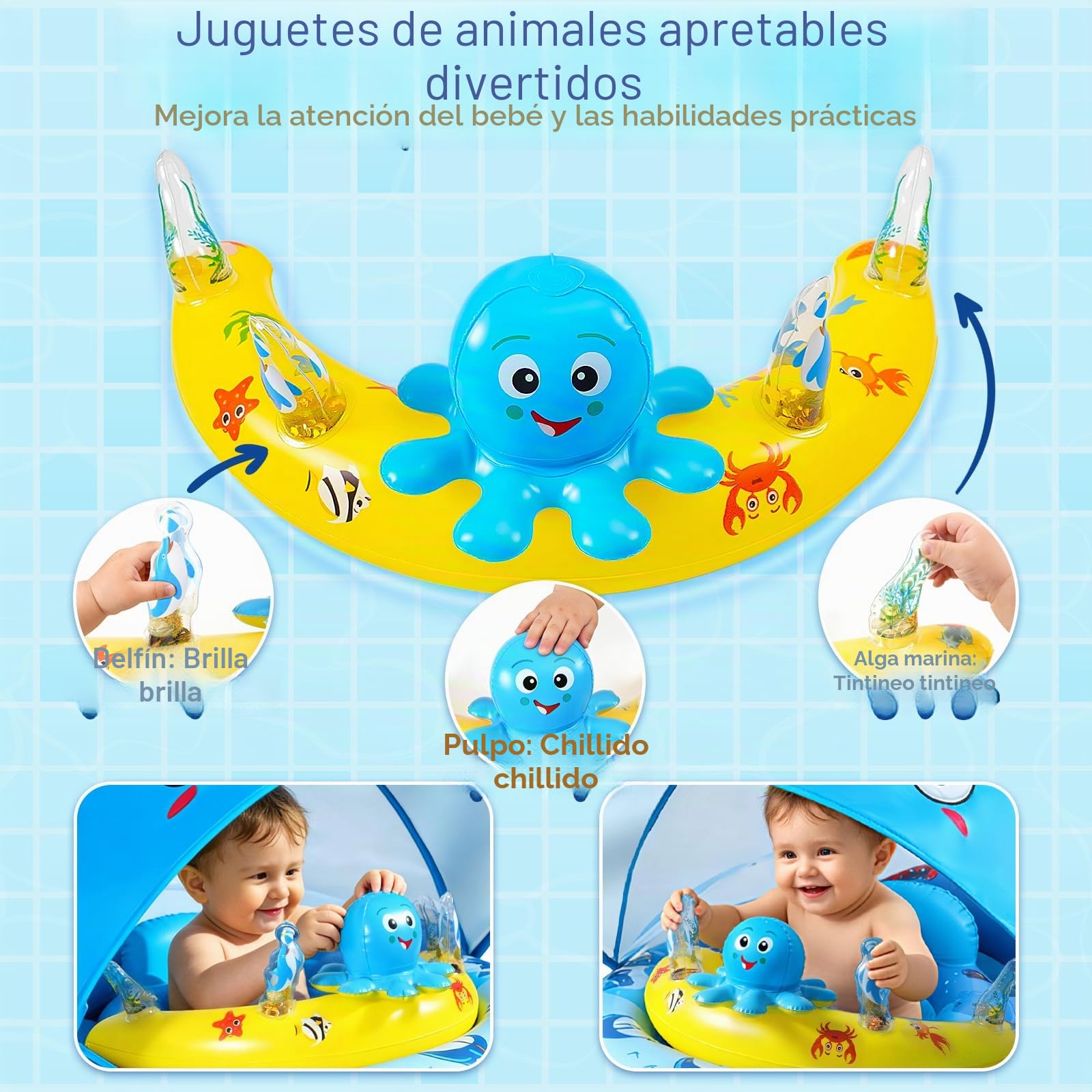 ZOOI Flotador Bebe con Sombrilla Partir de 6 Meses, UPF 50+ Flotador Bebe con Sombrilla y Asiento de Seguridad, Entrenador de NatacióN Adecuado Para 10-20 KG, Bola de Equilibrio Para Evitar Vuelcos