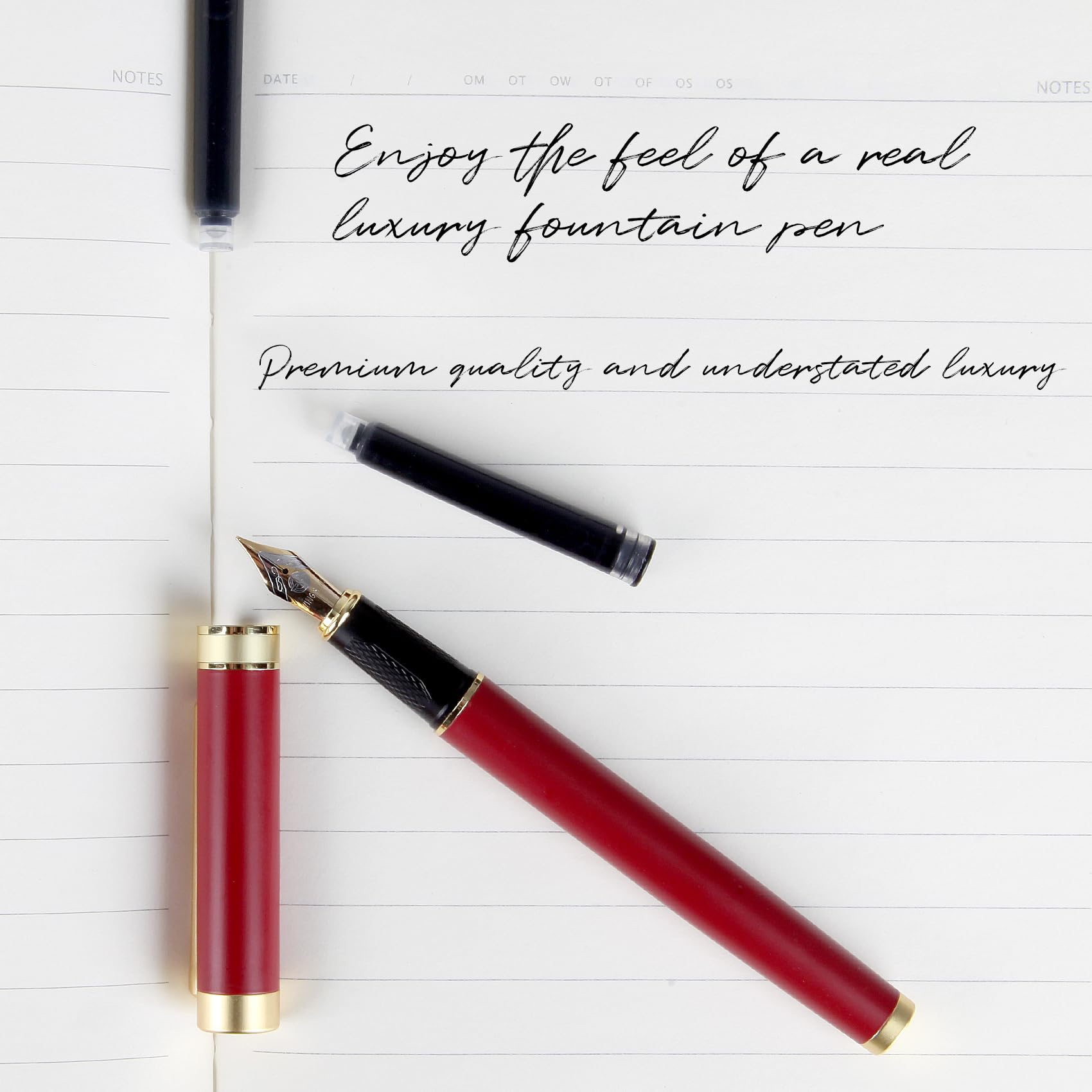 Zalantan Fountain pen,Luxury Nice pen gift pure copper heavy feel Pen Smooth Writing Pens for Men Funcy Pens with Gift CaseIncludes a Calligraphy Nib 8 Cartridges a Ink Refill Converter - Image 4