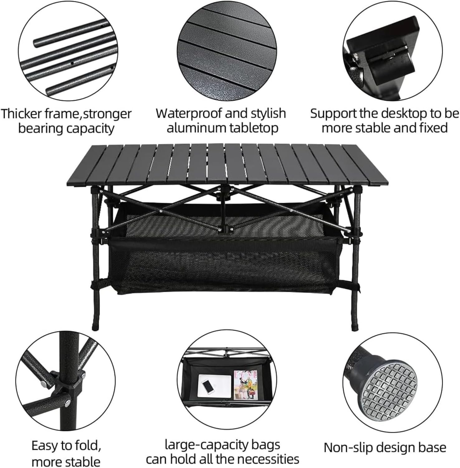 1pc Camping Table That Fold up Lightweight, Aluminum Folding Table Roll Up Table with Easy Carrying Bag for Indoor, Outdoor, Camping, Backyard, BBQ, Party, Patio, Beach, Picnic, Medium