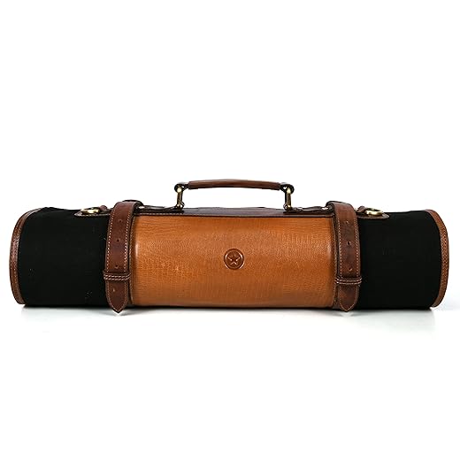 Leather Canvas Knife Roll Storage Bag Expandable 10 Pockets Detachable Shoulder Strap Travel-Friendly Chef Knife Case Roll By Aaron Leather Goods (Helena, Canvas Leather)
