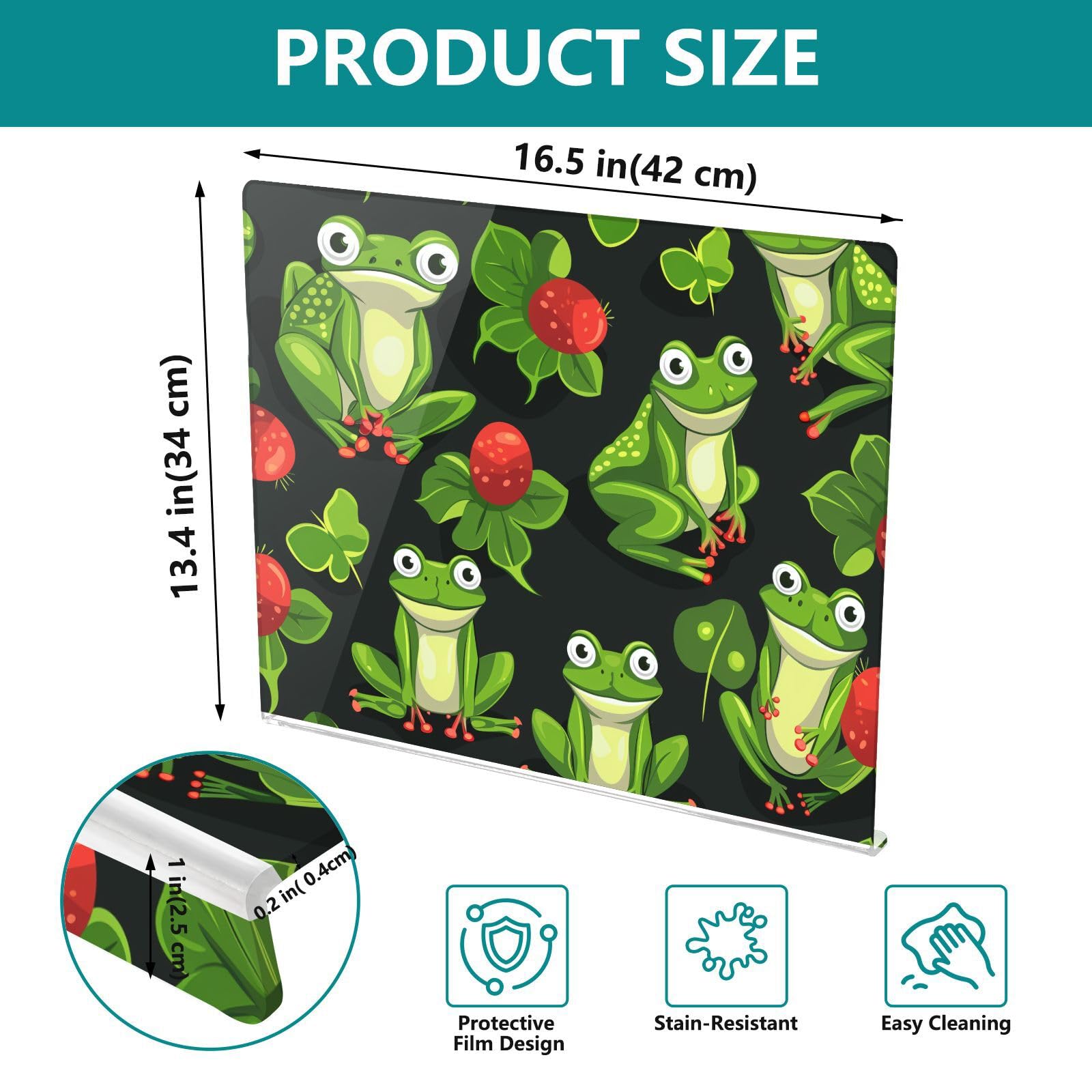 Schneidebrett mit Frosch-Erdbeer-Druck, Acryl, mit Thekenlippe, rutschfeste Schneideplatte für Küchenarbeitsplatte
