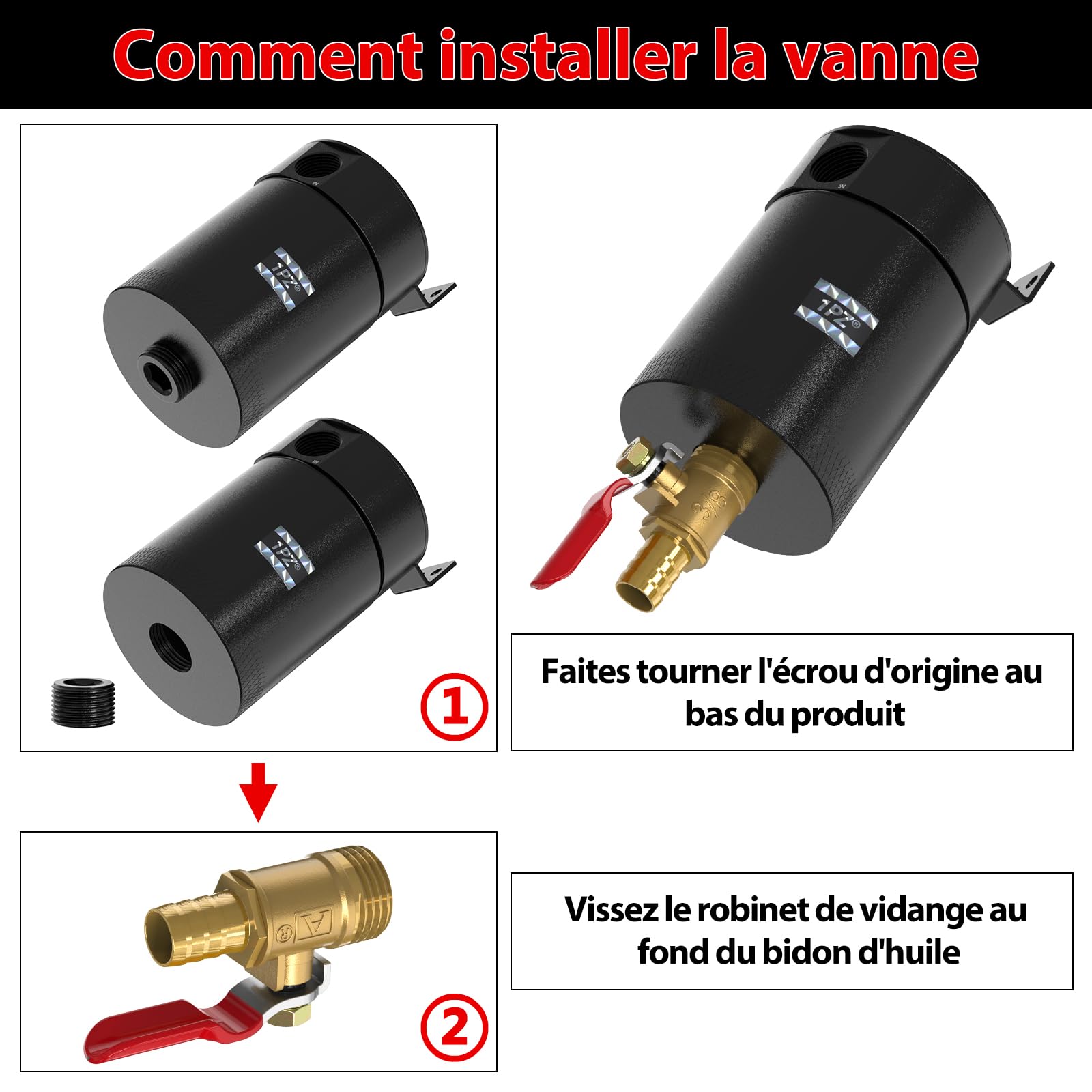 1PZ FR7-RM1 Récupérateur Huile Moteur Universel réservoir de récupération d'huile lcylindrique en Aluminium avec déflecteur et Valve diamètre extérieur 8,7Φ 12,2Φ 14,5Φ avec des Accessoires