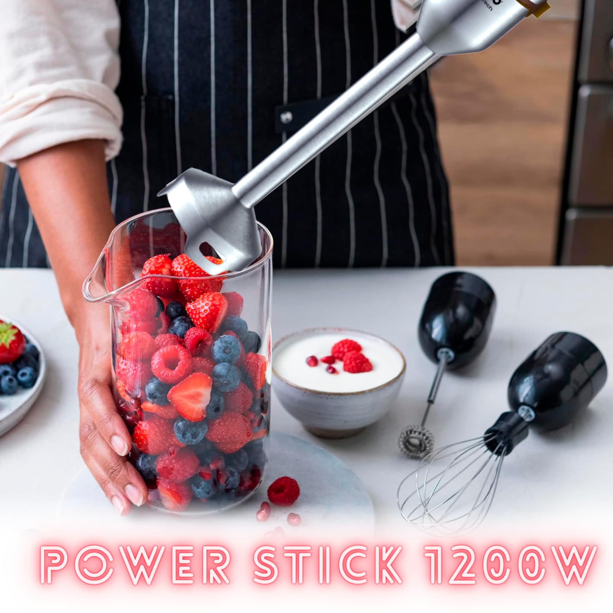 Mixeur Plongeant Batteur à Main et Robot Multifonctions Hachoir Electrique Mixer Plongeur Smoothies Soupe Hand Blender 5 en1 avec tiges et godet inclus - XsQuo