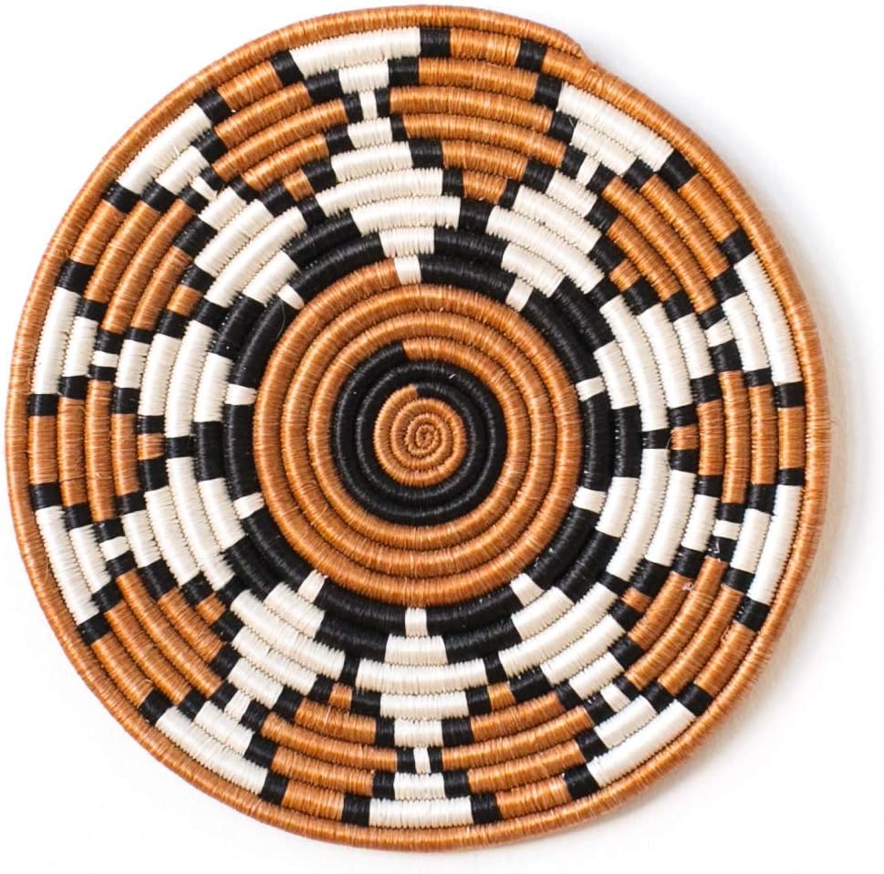 African Woven Trivet- Bungoma/Rwanda Trivet/Sisal & Sweetgrass/Burnt Sienna, Black, White